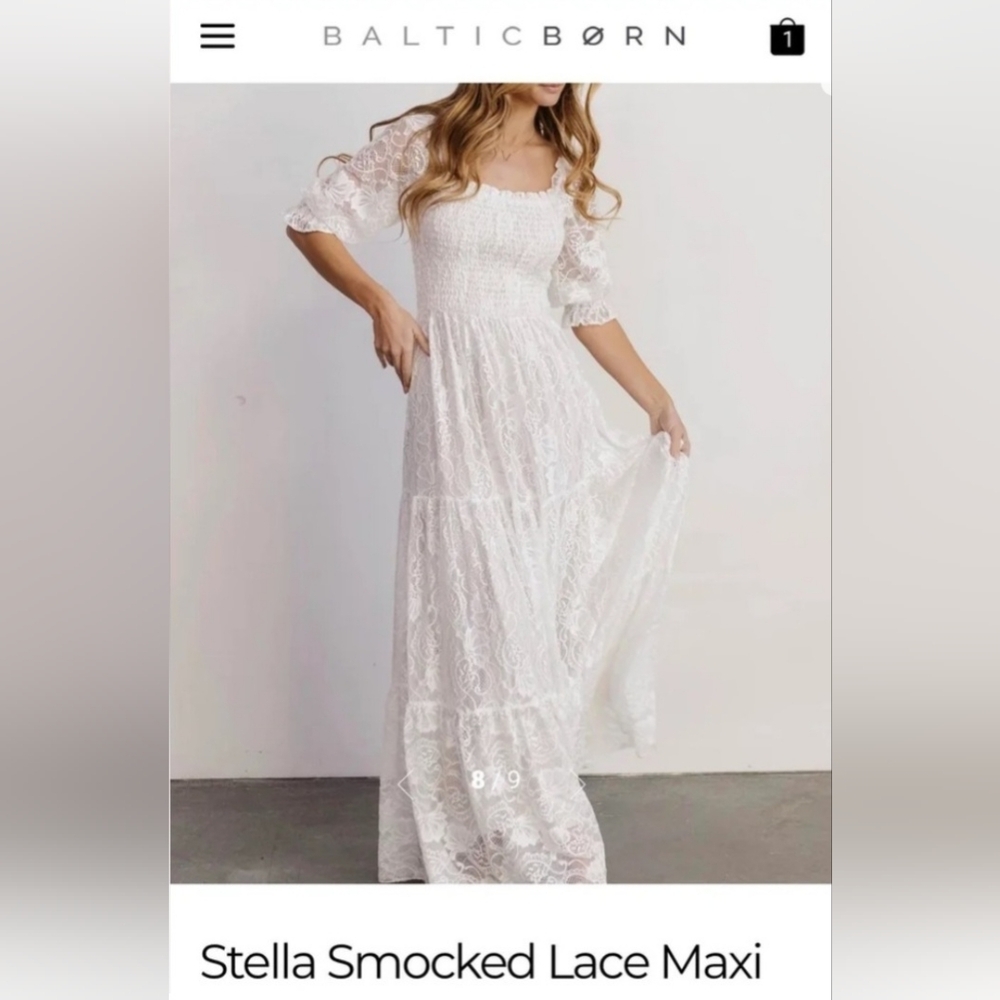 Stella Smocked Lace Maxi Dress Off White XL Baltic Born - wedding lace